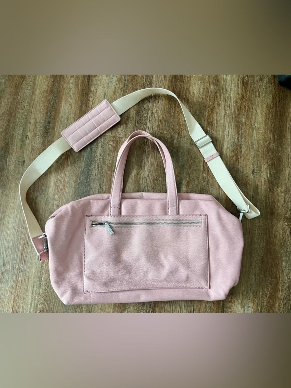 Away Pink Leather Weekender Travel Bag with Removable Strap